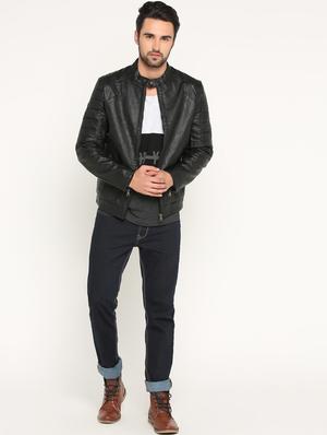 black solid biker jacket - 15747194 - Standard Image - 4