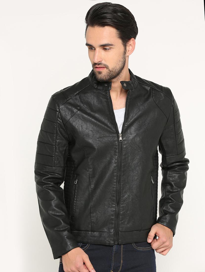black solid biker jacket - 15747194 - Zoom Image - 1