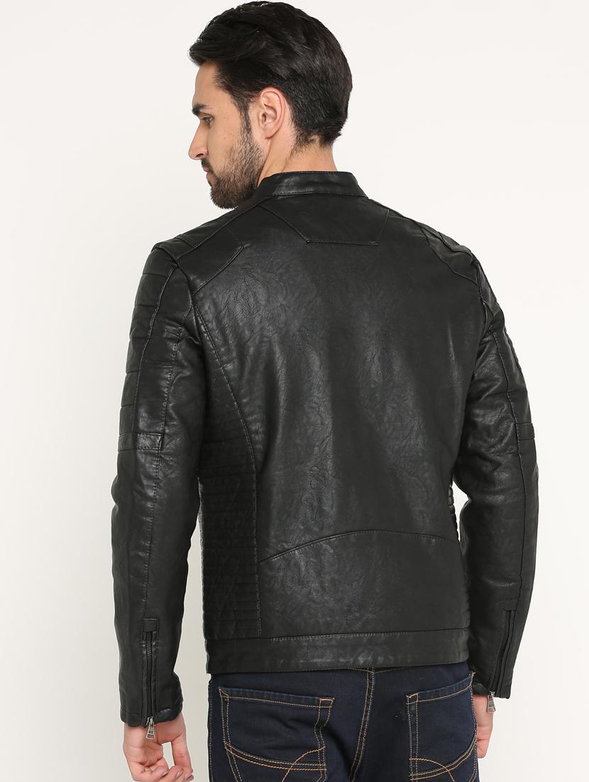 black solid biker jacket - 15747194 - Zoom Image - 3