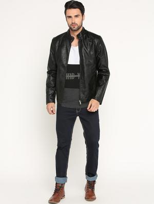 black solid biker jacket - 15747197 - Standard Image - 4