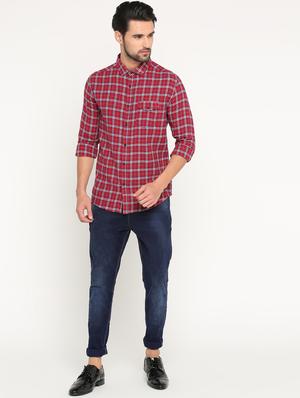 red cotton casual shirt - 15747221 - Standard Image - 4