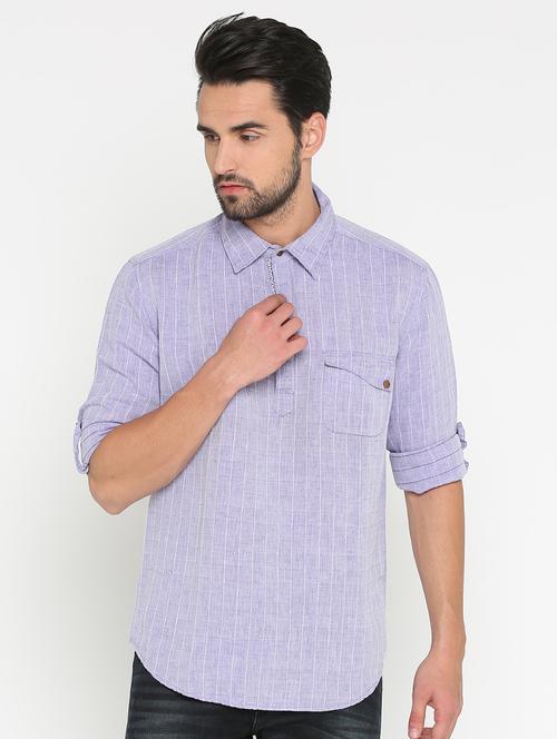 purple checkered short kurta - 15747286 - Standard Image - 1
