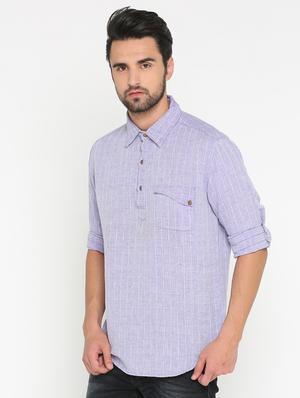 purple checkered short kurta - 15747286 - Standard Image - 2