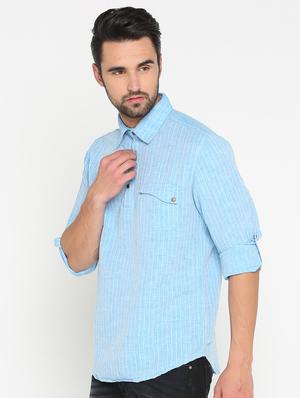 blue cotton short kurta - 15747381 - Standard Image - 2