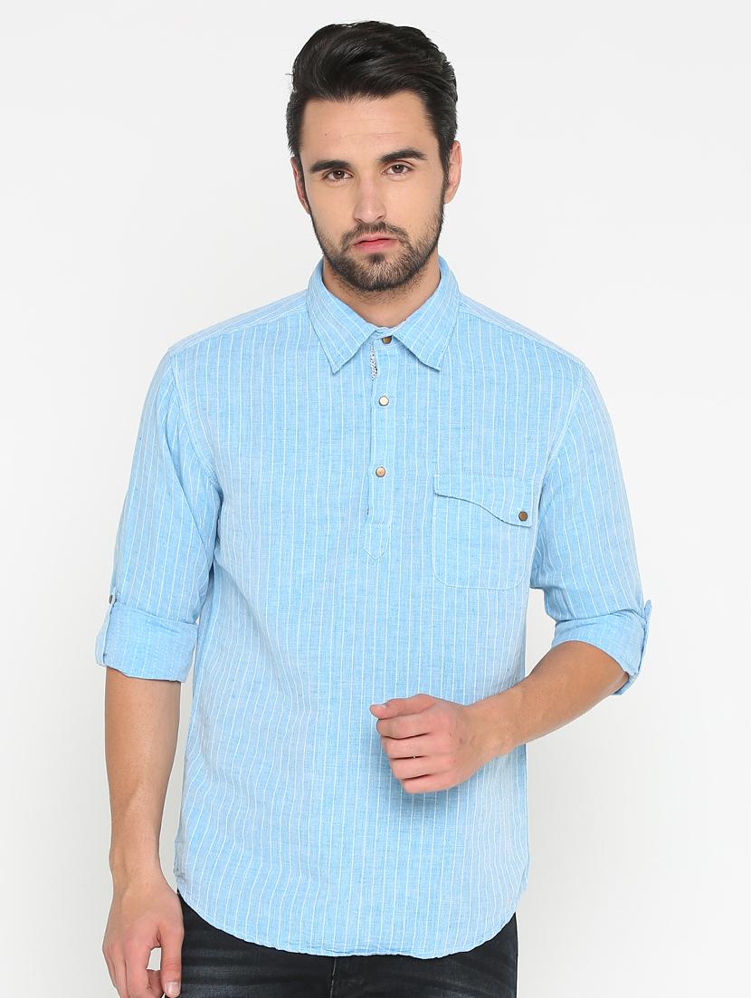 blue cotton short kurta - 15747381 - Zoom Image - 1
