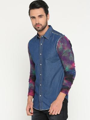 blue denim casual shirt - 15747386 - Standard Image - 2