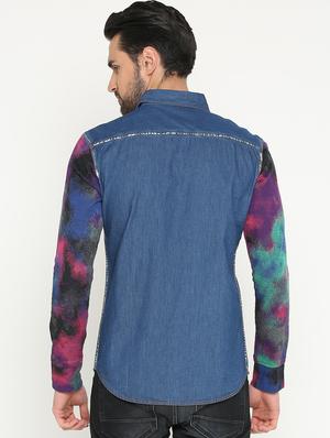 blue denim casual shirt - 15747386 - Standard Image - 3