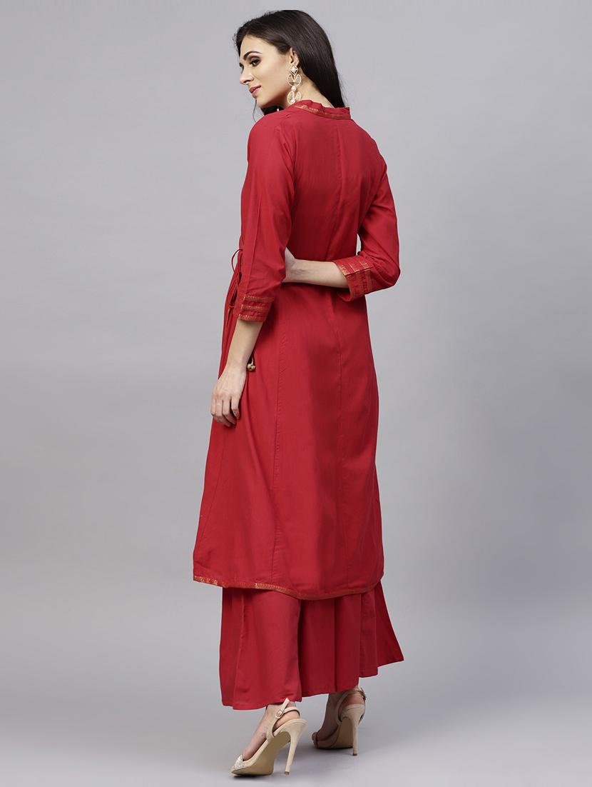 solid angrakha kurta with palazzo set - 15747597 - Zoom Image - 3
