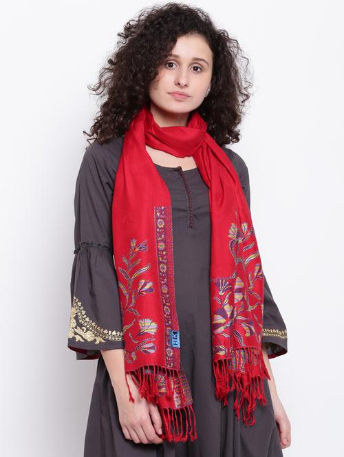 Self-design wool shawl with fringes - 15747975 - Standard Image - 1