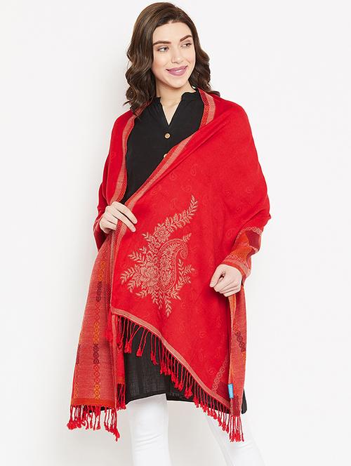 Self-design wool shawl with fringes - 15747984 - Standard Image - 1