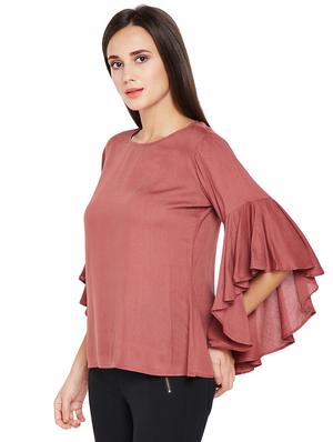 flounce sleeved keyhole back top - 15748295 - Standard Image - 2