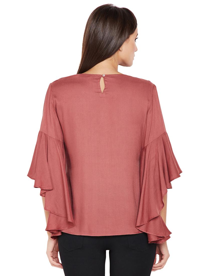 flounce sleeved keyhole back top - 15748295 - Zoom Image - 3