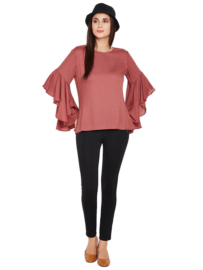 flounce sleeved keyhole back top - 15748295 - Zoom Image - 4