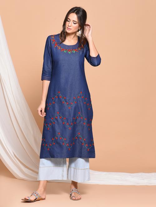 embroidered straight kurta - 15748447 - Standard Image - 1