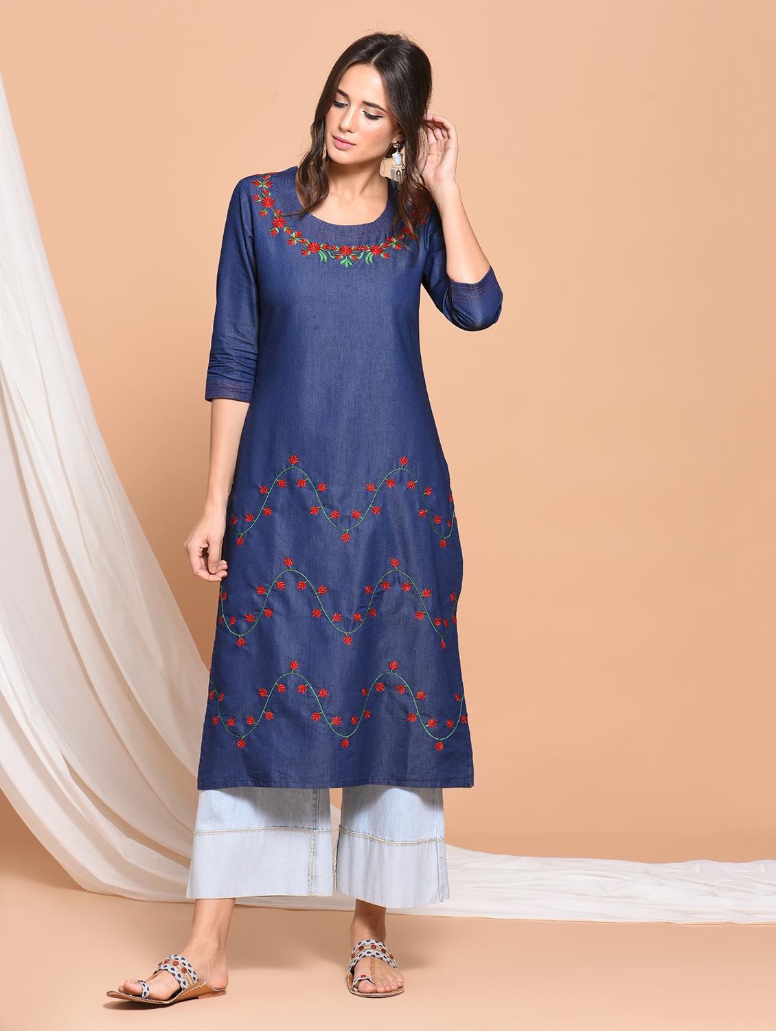 embroidered straight kurta - 15748447 - Zoom Image - 1