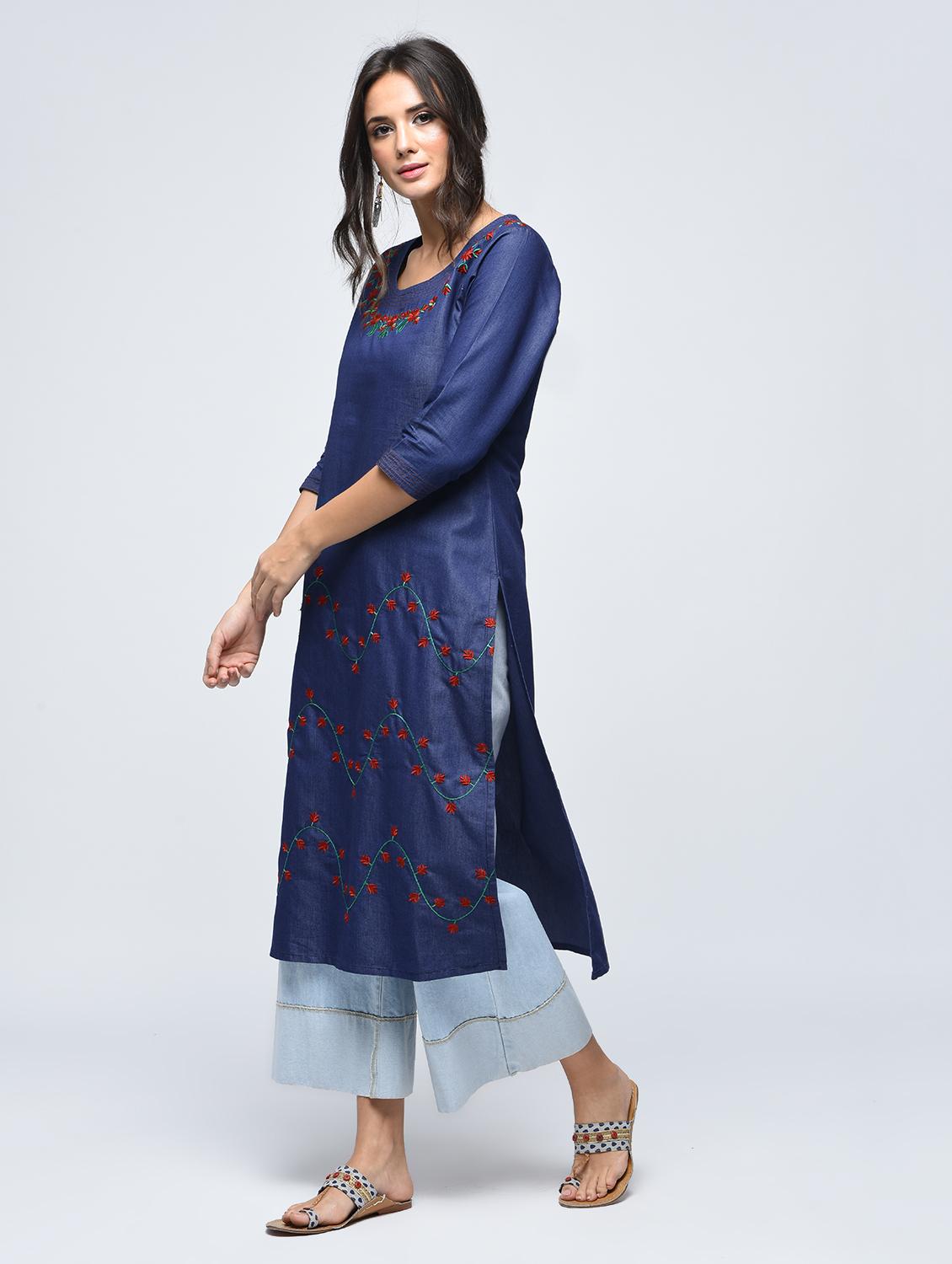 embroidered straight kurta - 15748447 - Zoom Image - 2