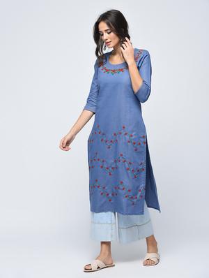 embroidered straight kurta - 15748448 - Standard Image - 2