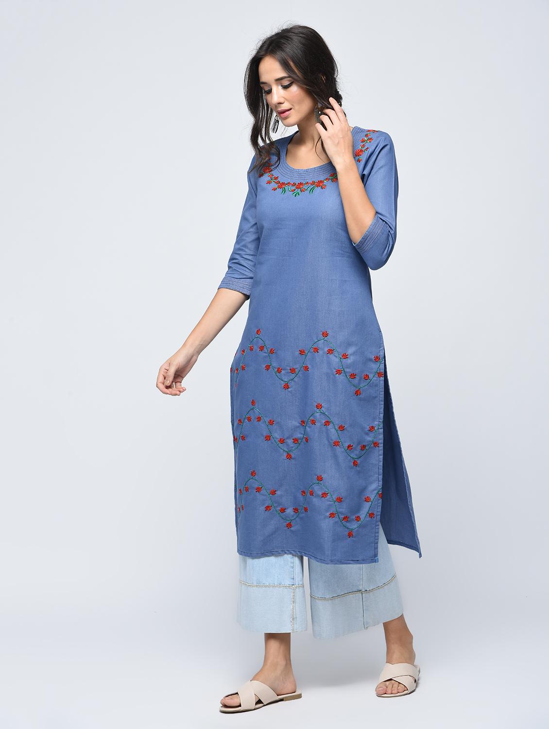 embroidered straight kurta - 15748448 - Zoom Image - 2