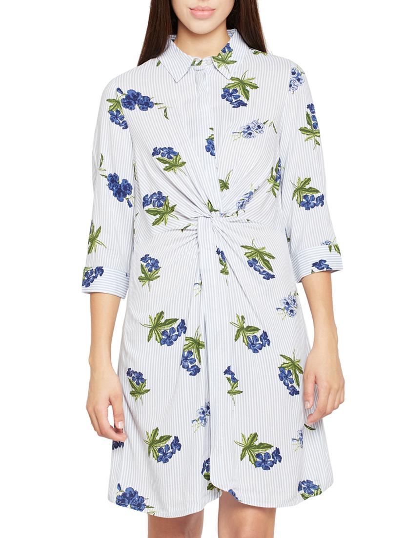 twist detail floral striped shirt dress - 15748731 - Zoom Image - 1