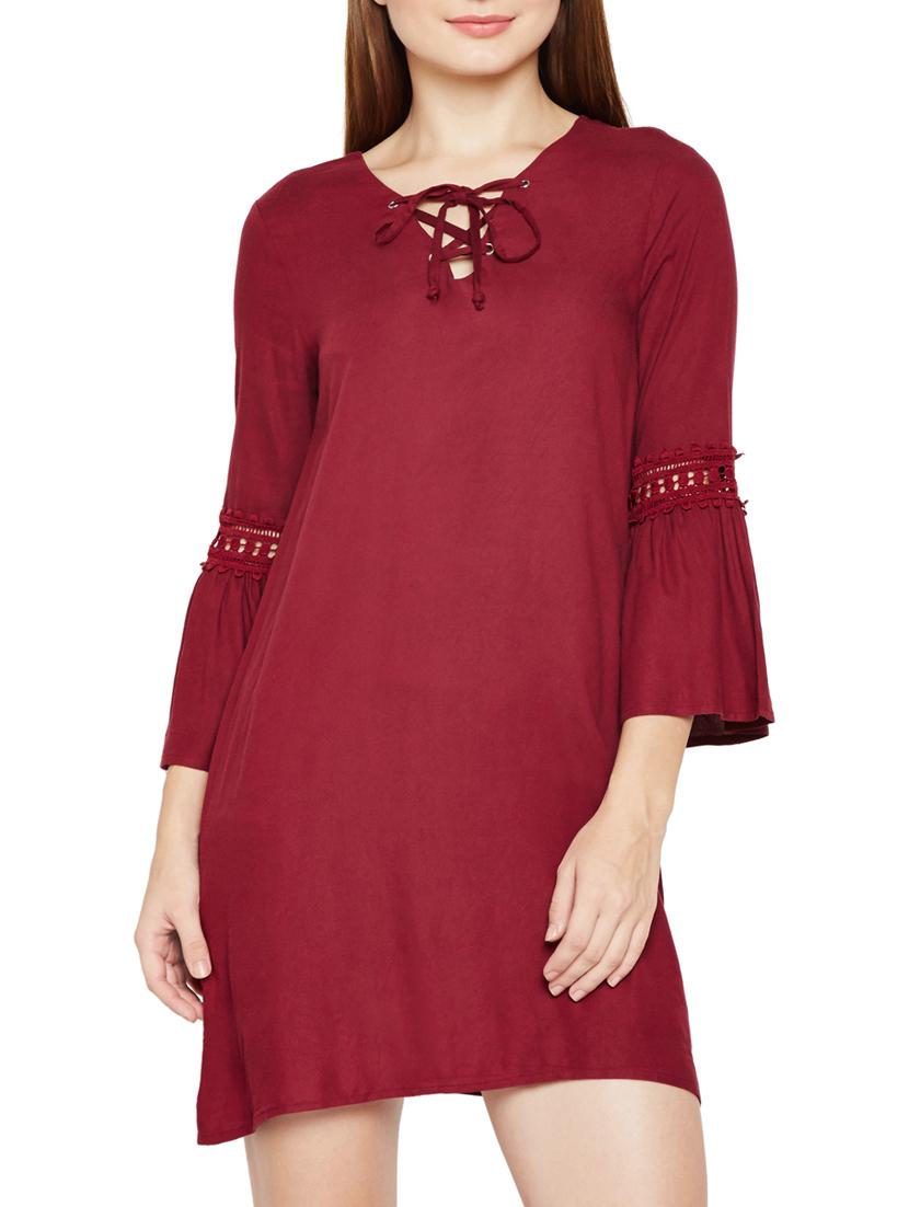 criss cross lace up bell sleeved dress - 15748732 - Zoom Image - 1