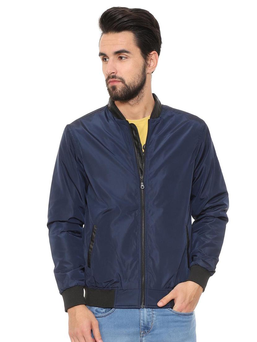 navy blue solid bomber jacket - 15751265 - Zoom Image - 1