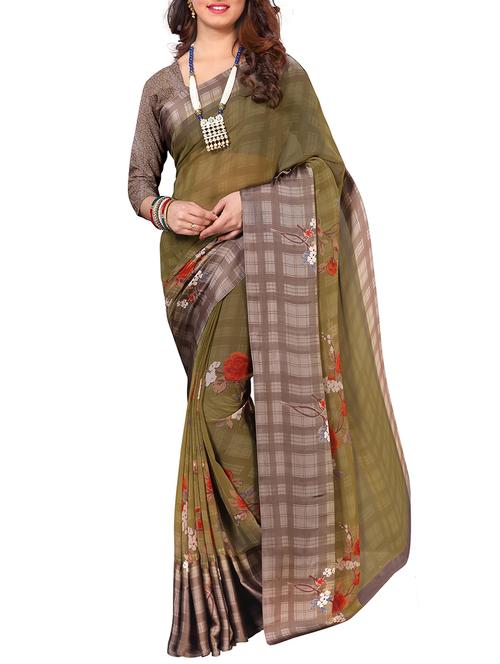 floral printed satin border saree with blouse - 15751343 - Standard Image - 1