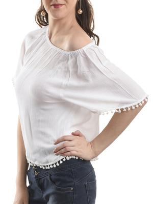 pom pom detail single shoulder top - 15751964 - Standard Image - 2