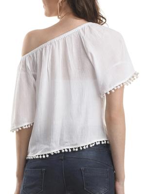pom pom detail single shoulder top - 15751964 - Standard Image - 3