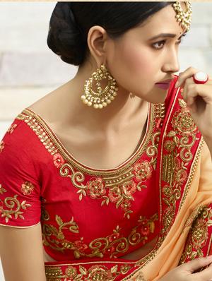 contrast bordered embroidered motif saree with blouse - 15754432 - Standard Image - 2