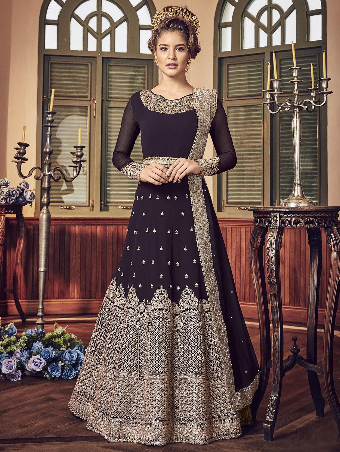 embroidered semi-stitched anarkali suit - 15754545 - Zoom Image - 1
