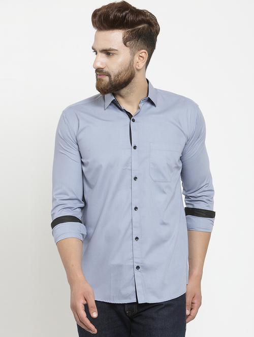solid grey casual shirt - 15755126 - Standard Image - 1
