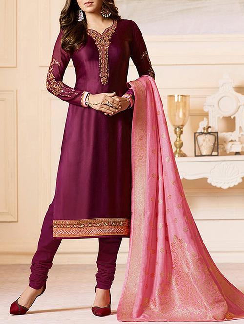 zardosi embroidered semi-stitched churidaar suit - 15755695 - Very Small Image - 1