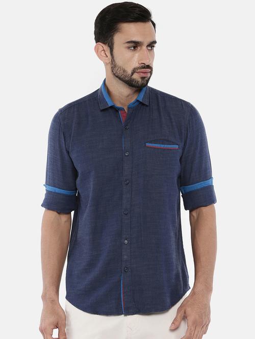 navy blue solid casual shirt - 15756607 - Standard Image - 1