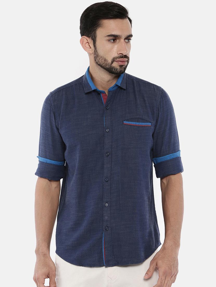 navy blue solid casual shirt - 15756607 - Zoom Image - 1