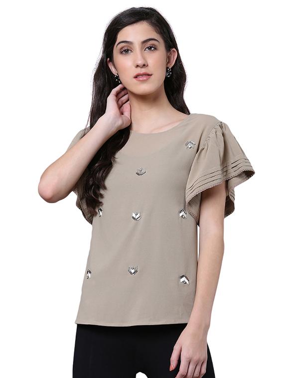 pin-tucked sleeve embellished top - 15756908 - Zoom Image - 1