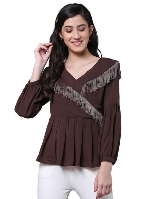 fringed lace pleated wrap top - 15756910 - Standard Image - 1