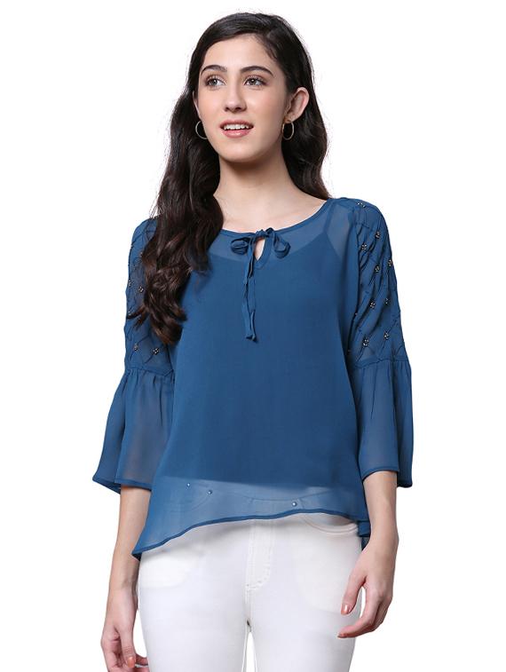 tie-up neck embellished sheer top - 15756914 - Zoom Image - 1
