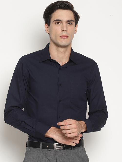 navy blue solid formal shirt - 15757297 - Standard Image - 1