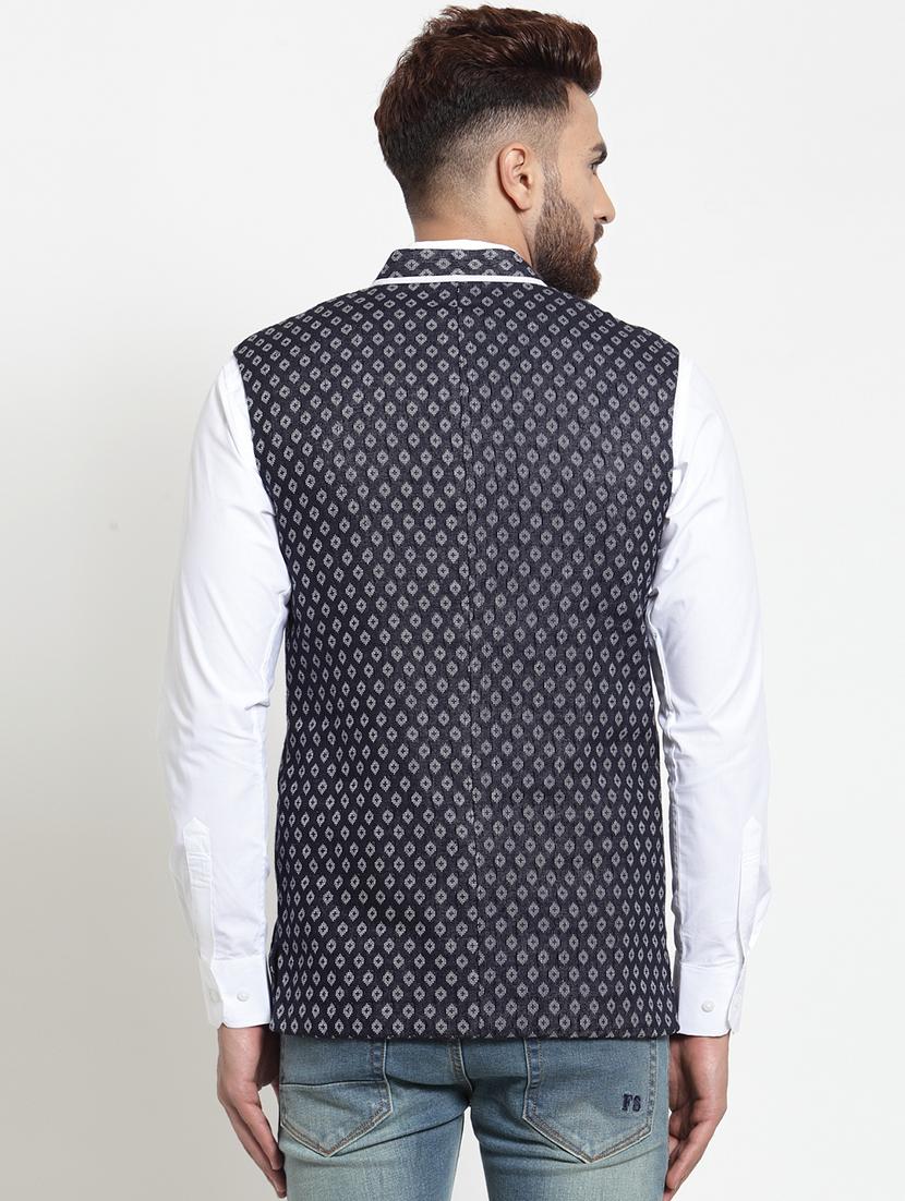 navy blue cotton nehru jacket - 15757381 - Zoom Image - 3
