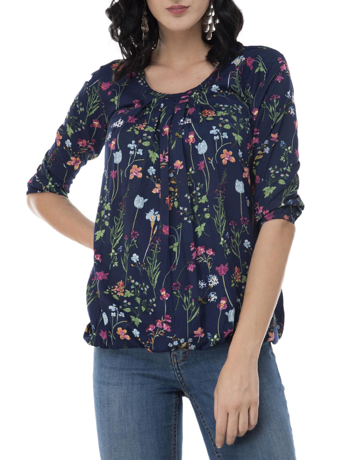 pleat detail floral blouson top - 15757408 - Zoom Image - 1