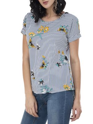 turn-up sleeved floral striped top - 15757409 - Standard Image - 2