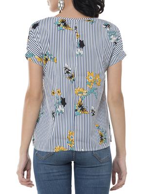 turn-up sleeved floral striped top - 15757409 - Standard Image - 3