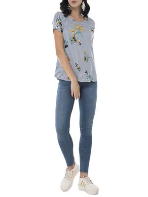 turn-up sleeved floral striped top - 15757409 - Standard Image - 4