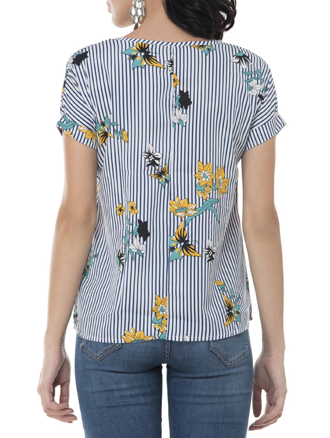 turn-up sleeved floral striped top - 15757409 - Zoom Image - 3