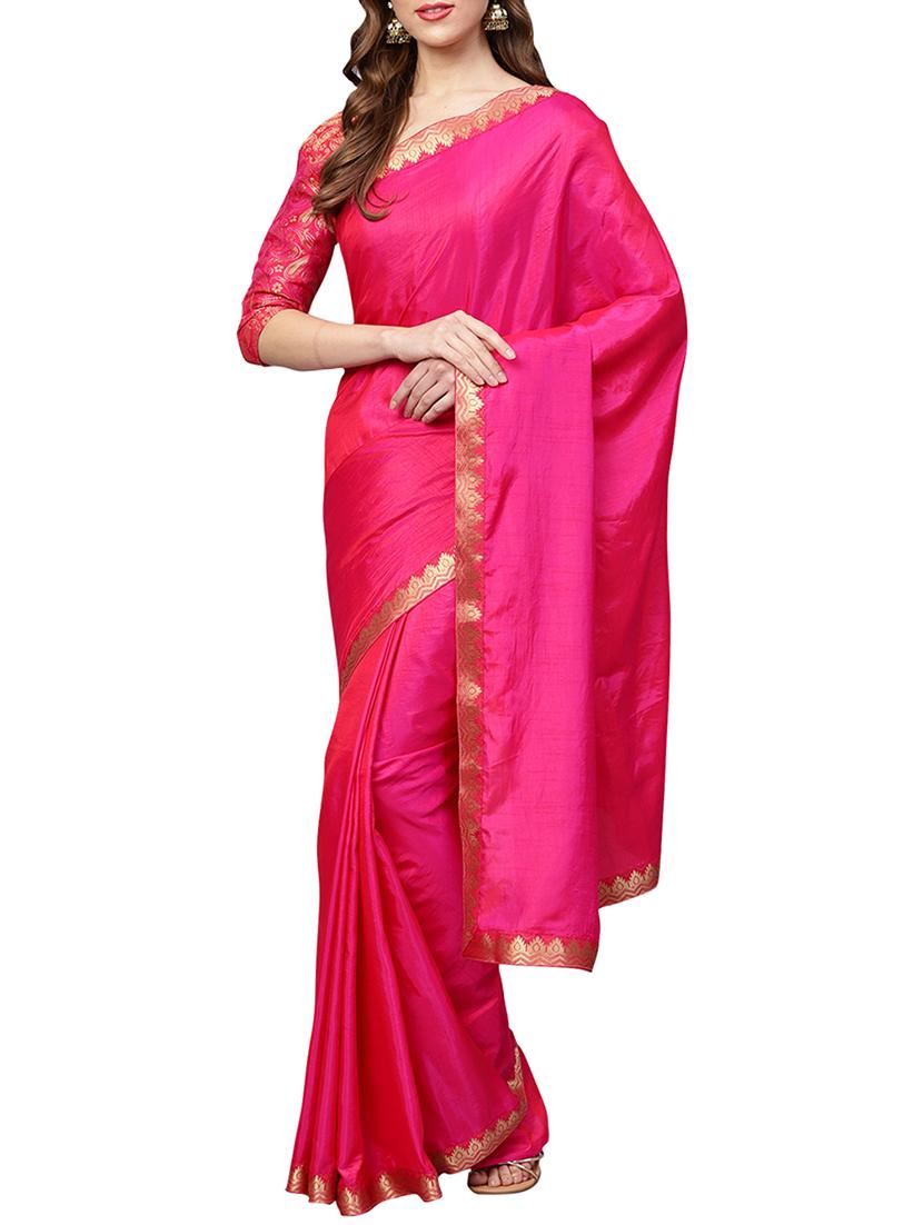 zari lace border magenta saree with blouse - 15757477 - Zoom Image - 1