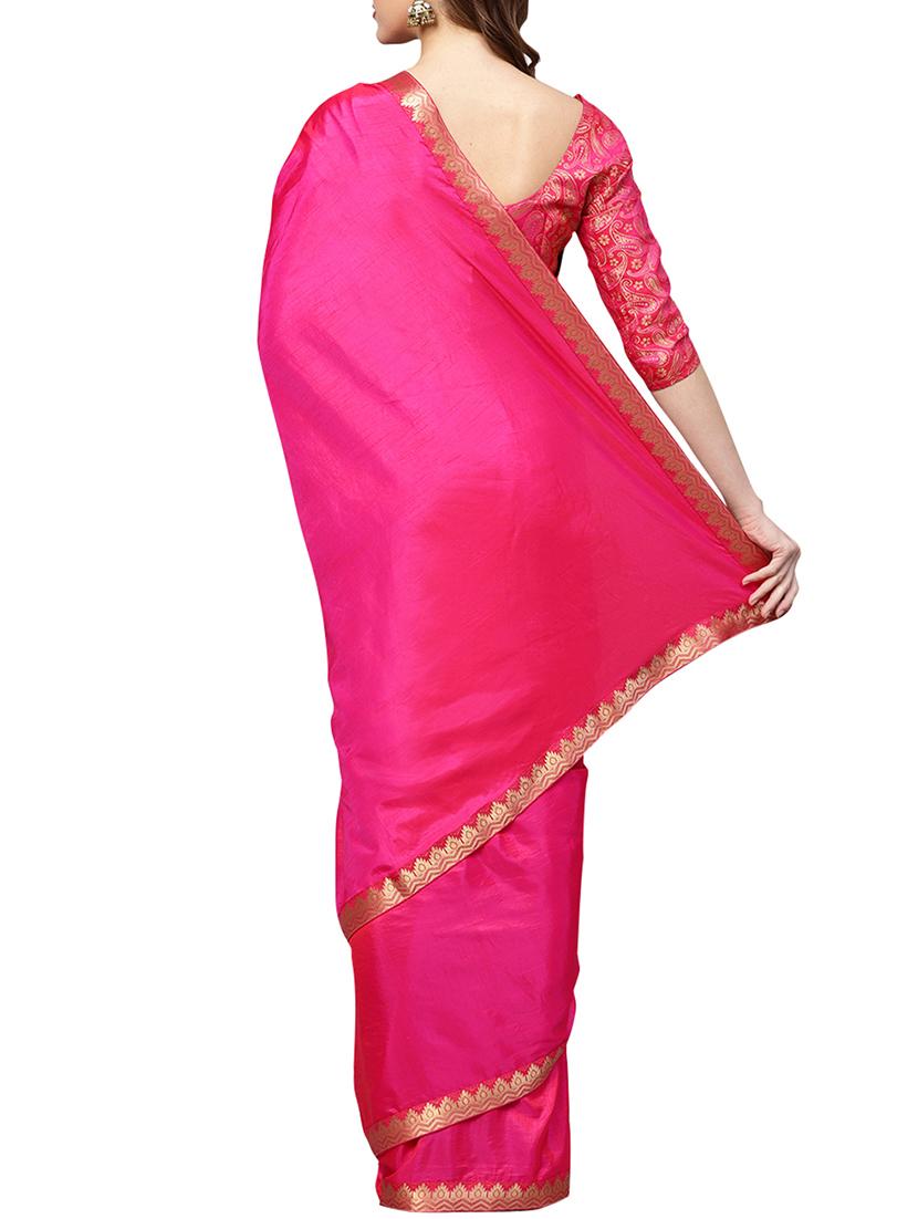 zari lace border magenta saree with blouse - 15757477 - Zoom Image - 2