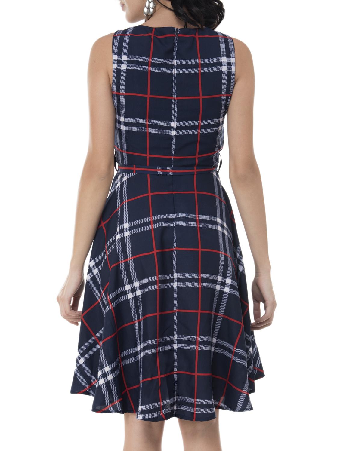 tie-front checkered flared dress - 15757521 - Zoom Image - 3