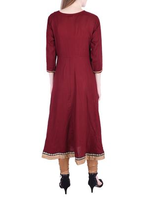 burgundy solid kurta with tassels - 15758785 - Standard Image - 3