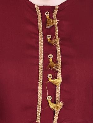 burgundy solid kurta with tassels - 15758785 - Standard Image - 4