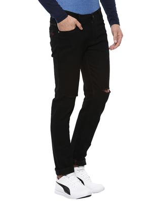black cotton blend slash knee jeans - 15759211 - Standard Image - 2